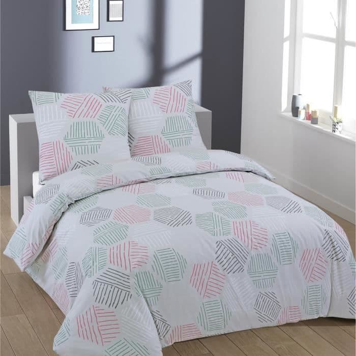 VISION Dynetæppe 100% bomuld HEXA Grå / lyserød 220x240cm