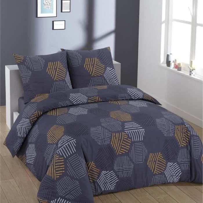 VISION Påslakan 100% bomull HEXA grå / gul 200x200cm