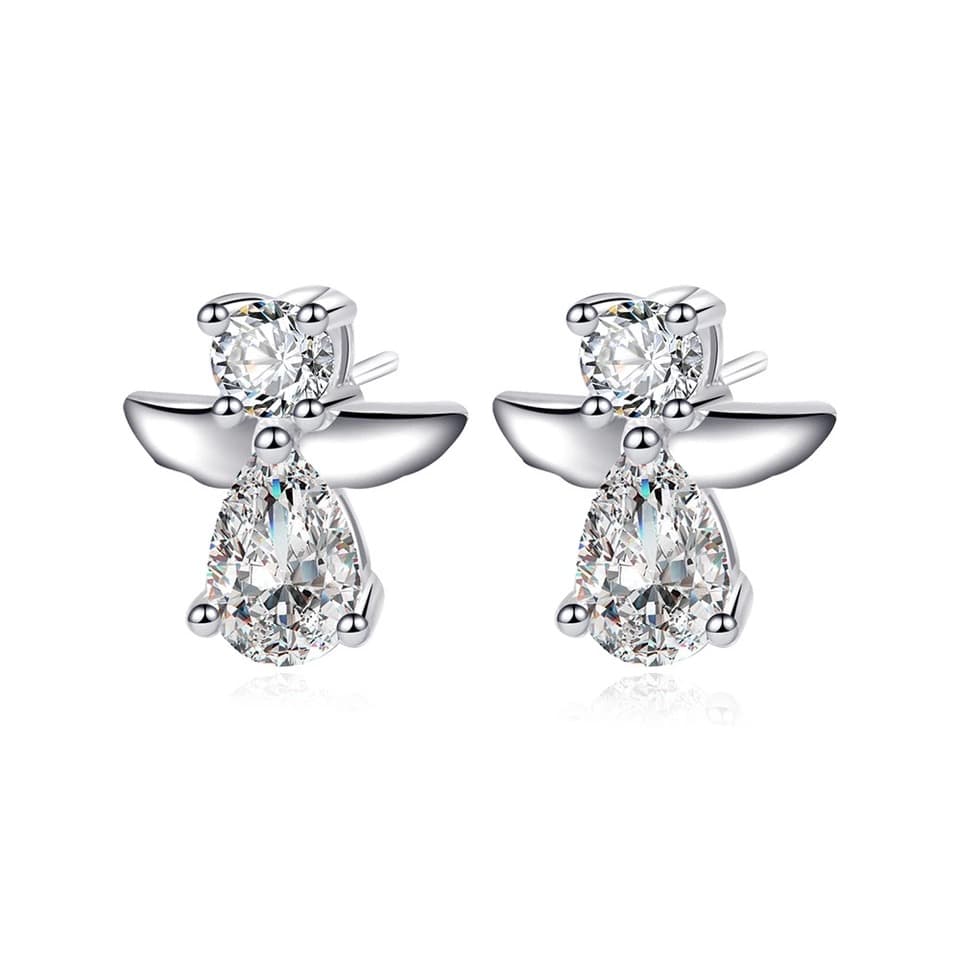 Glittrande Silver Örhängen - Ängel / Änglar med Vita Kristaller