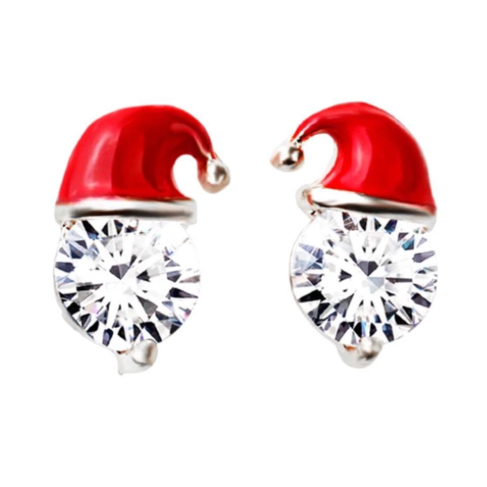 Silver Örhängen till Jul / Christmas - Röd Tomteluva & Kristall
