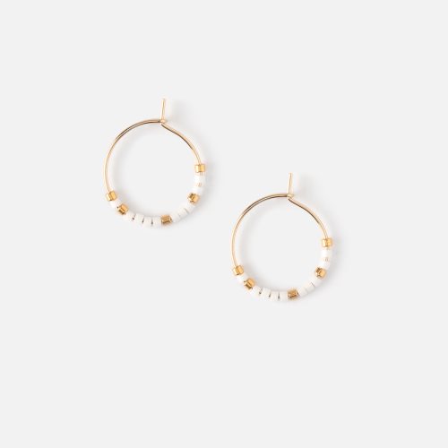 Bild av Mini Seedbead Hoop Earrings - White & Silver