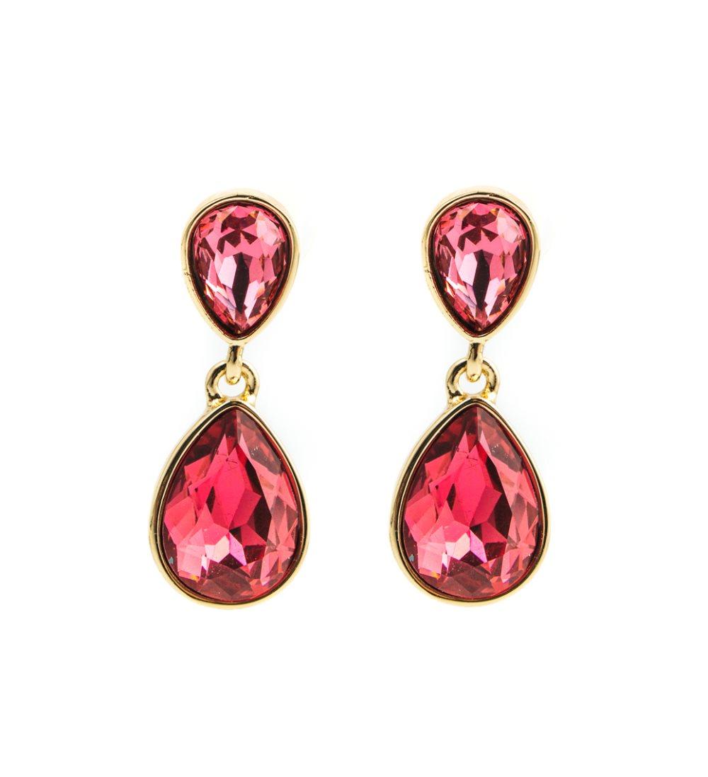 Glam double drop Örhängen, Fuchsia gold