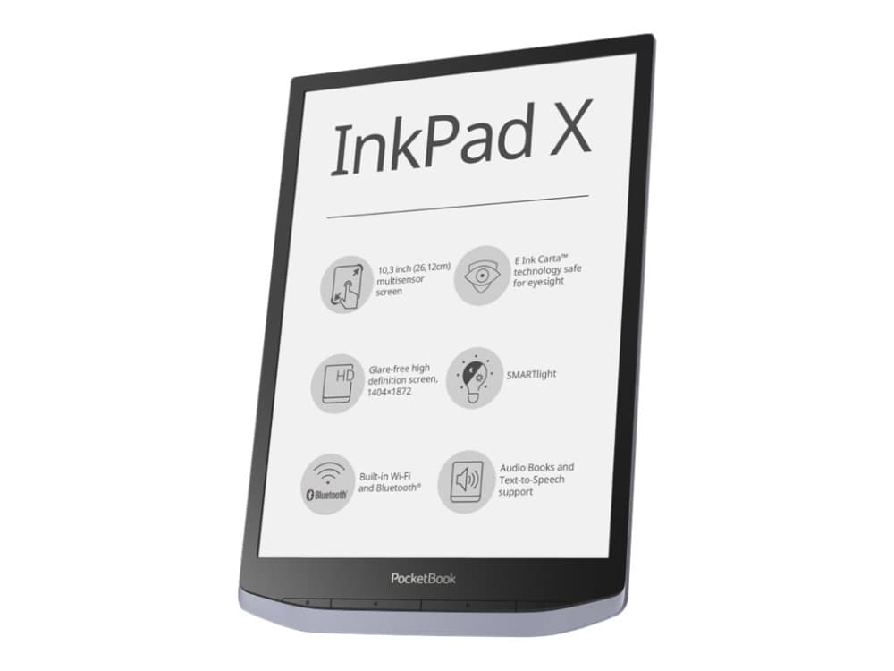 PocketBook InkPad X - eBook-läsare - Linux 3.10.65 - 32 GB - 10.3" 16 grå nivåer (4-bit) E Ink Carta (1872 x 1404) - pekskärm - Bluetooth, Wi-Fi - gr