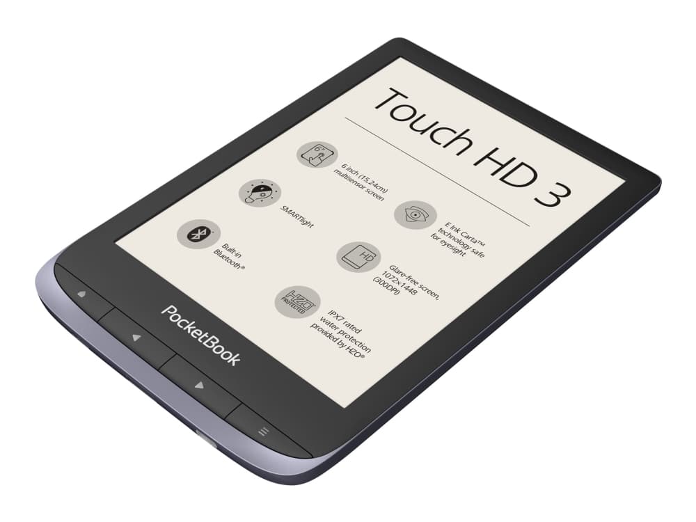 PocketBook Touch HD 3 - eBook-läsare - 16 GB - 6" monokrom E Ink Carta (1072 x 1448) - pekskärm - Bluetooth, Wi-Fi - grå-metallic