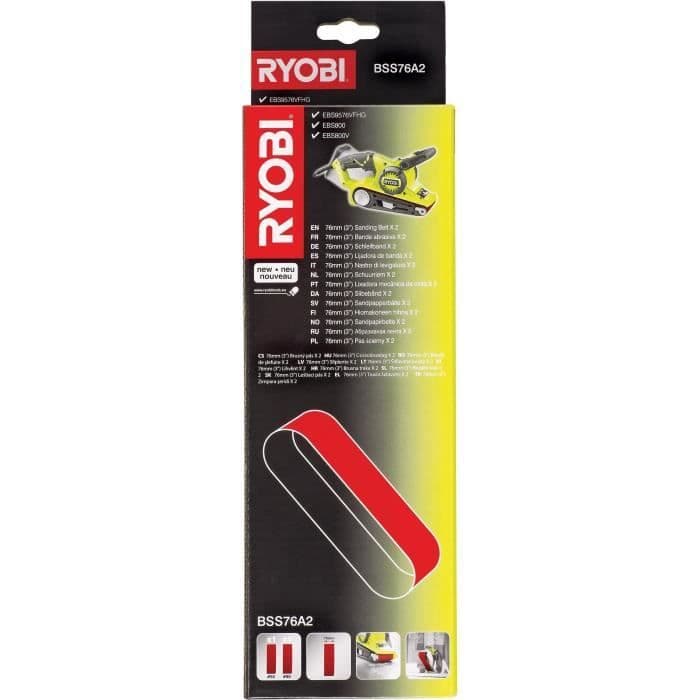 RYOBI 2 Båndslibemidler 75 x 533 mm Korn 60 & 80