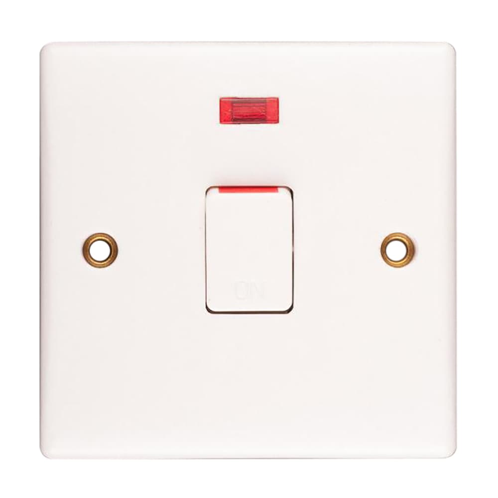 Dencon Slimline 20A dubbelpolskontakt med styrlampa