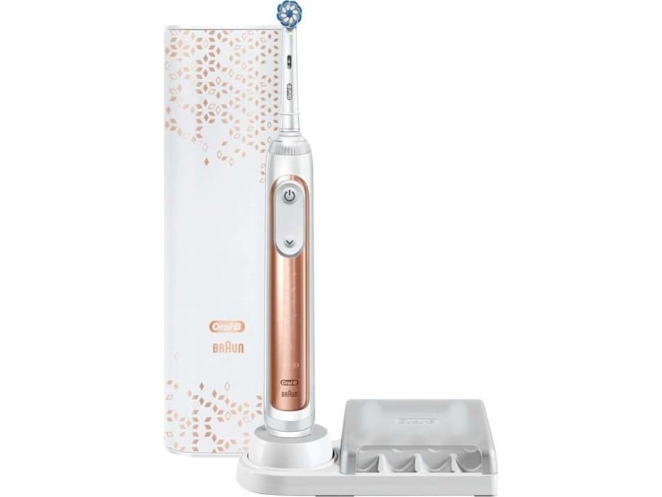 Oral-B Genius 80324921, Voksen, Roterende vibrerende Tannbørste, Gum omsorg, Sensitiv / Myk, Whitening, Rosegull, Hvit, Sulten, Batteri