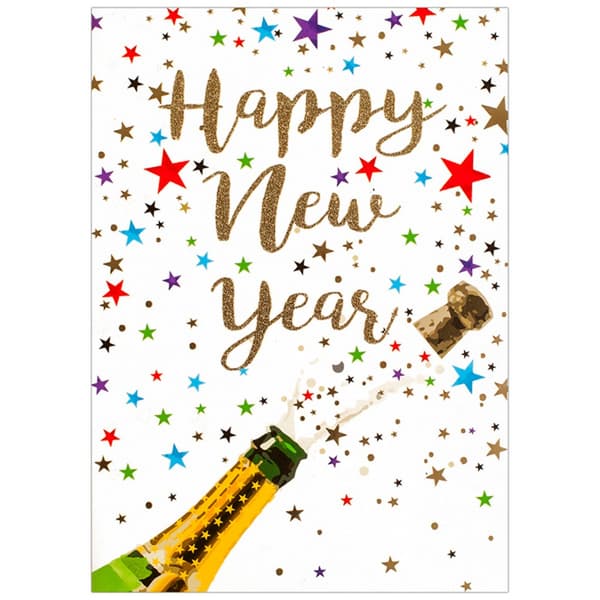 Simon Elvin Champagne and Stars New Year Wishes Cards (Pack of 6)