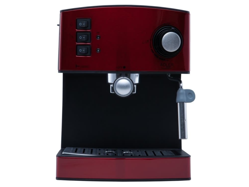 Adler AD 4404r, Espressomaskin, 1,6 l, 850 W, Svart, Röd, Silver