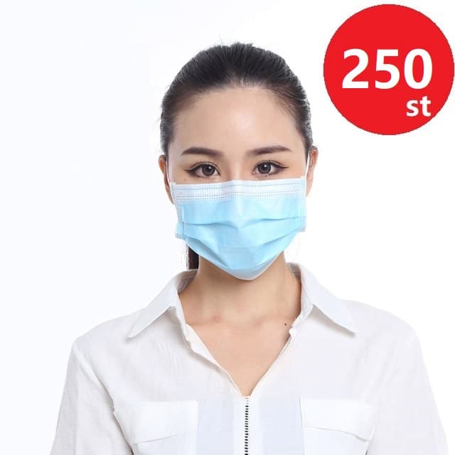 250-pack CE-godkända Munskydd Disposable Masks, ansiktsmasker (3-lager)