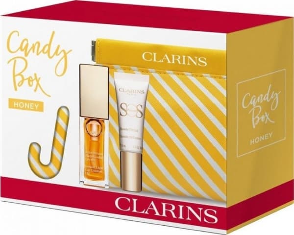 Clarins CLARINS SET CANDY BOX HONEY LIP COMFORT OIL 01 HONEY 7MLSOS PRIMER 00 BOOSTS RADIANCE 10MLCOSMETICS MINI BAG
