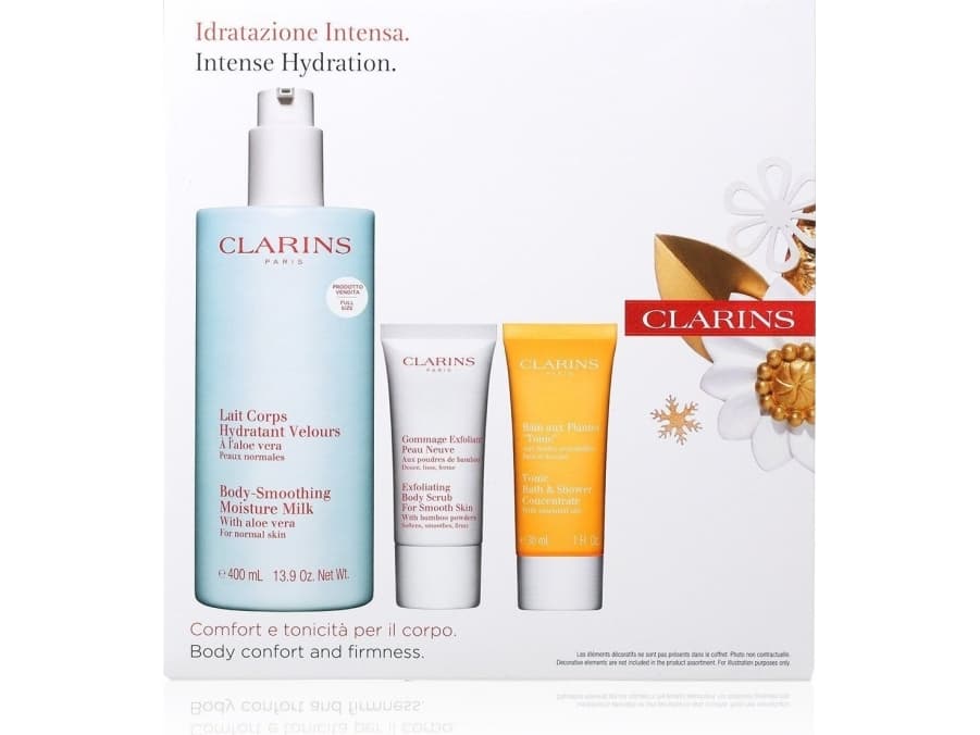 Clarins CLARINS SET BODY SMOOTHING MOISTURE MILK 400MLEXFOLIATING BODY SCRUB 30MLTONIC BATHSHOWER CONCENTRATE 30ML