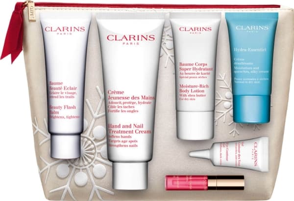 Clarins CLARINS SET BEAUTY FLASH BALM 50MLHANDNAIL CREAM 100MLMOISTURE RICH BODY LOTION 30MLHYDRA ESSENTIEL CREAM 15MLEYE CONTOUR GEL 5MLLIP PERFECTO