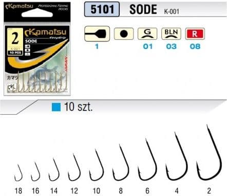 Kamatsu Hooks with Sode leader s.6, 10 pcs.