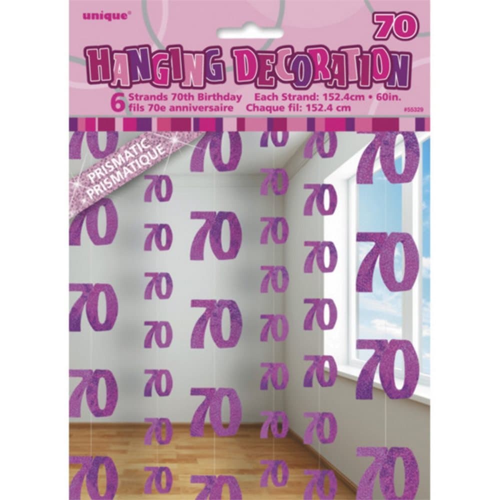 Unique Party Pink 70th Birthday/Anniversary Hanging String Decorations