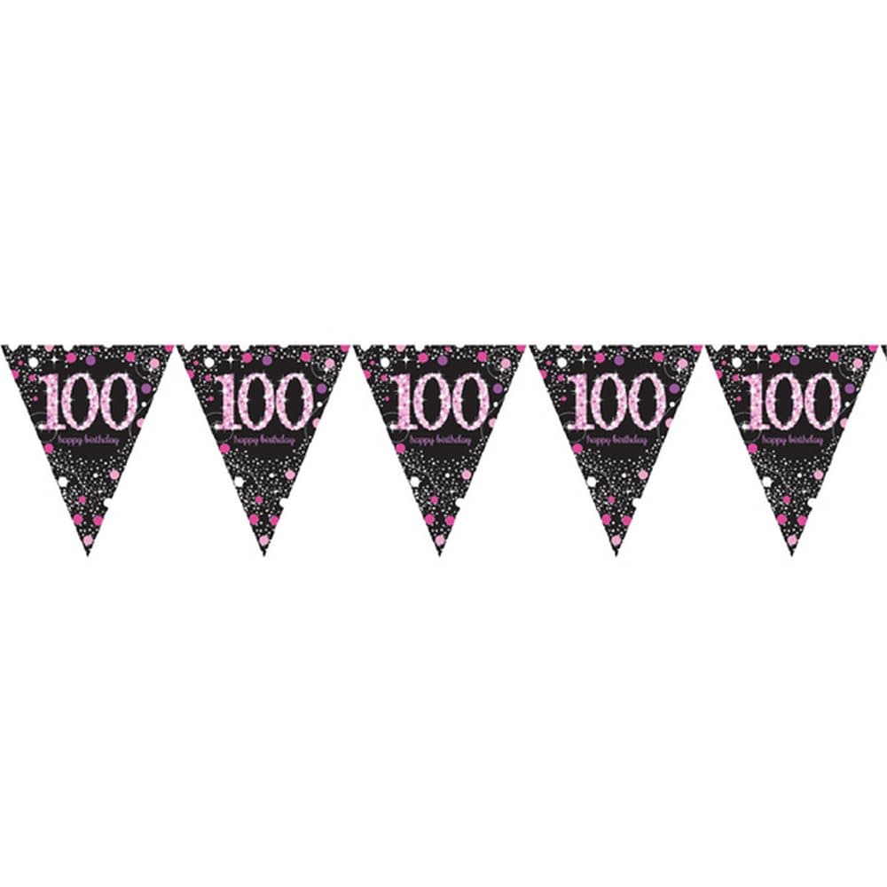 Amscan Sparkling Pink Celebration 100th Birthday Bunting