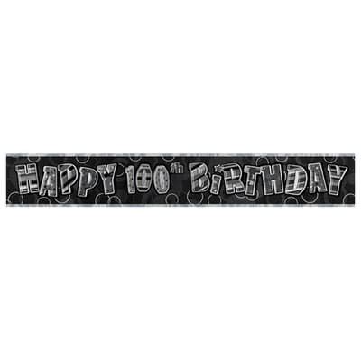 Unique Party 100th Birthday Black/Silver Glitz Foil Banner