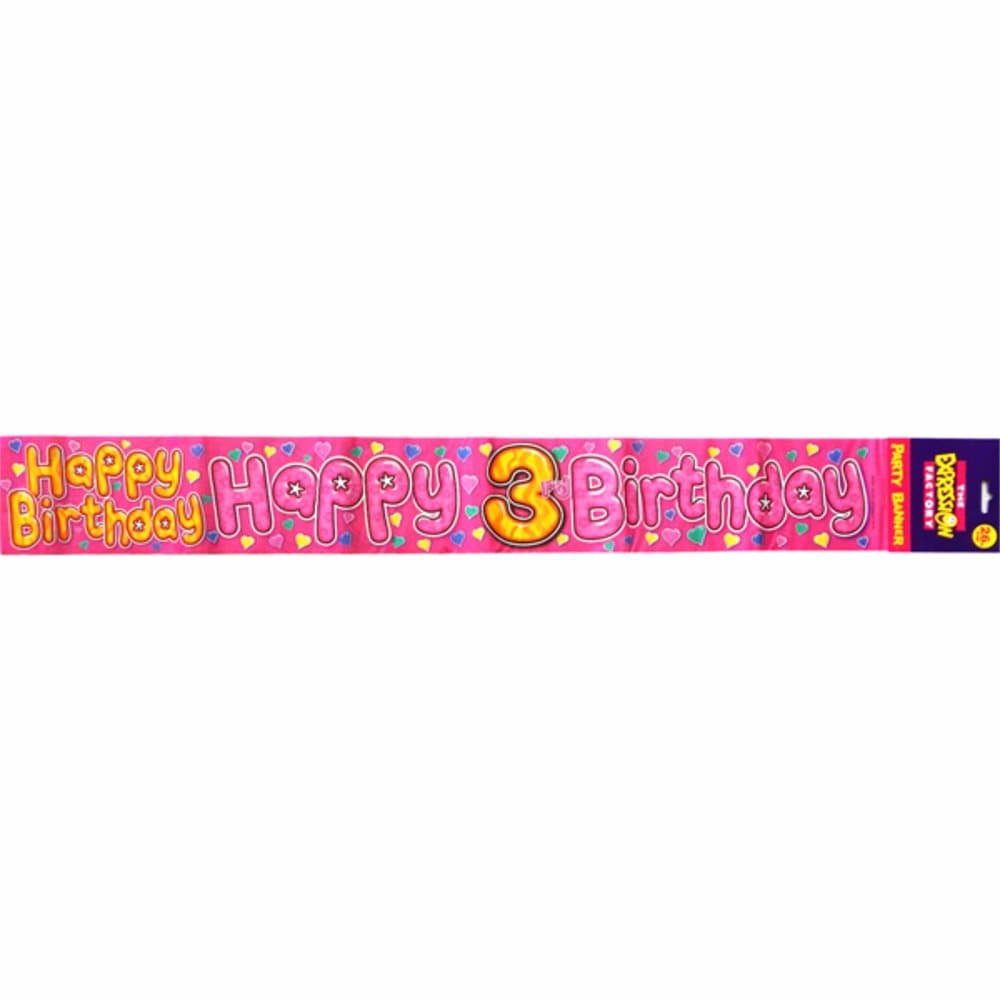 Expression Factory Childrens/Girls Happy 3rd Birthday Holographic Foil Banner