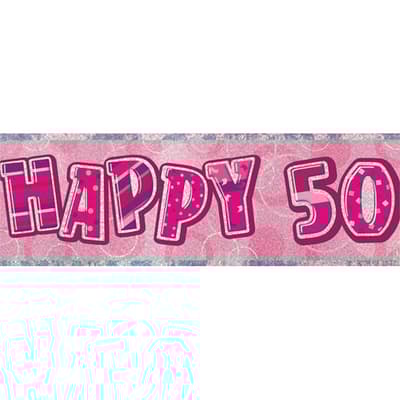 Unique Party 50th Birthday Pink Glitz Foil Banner