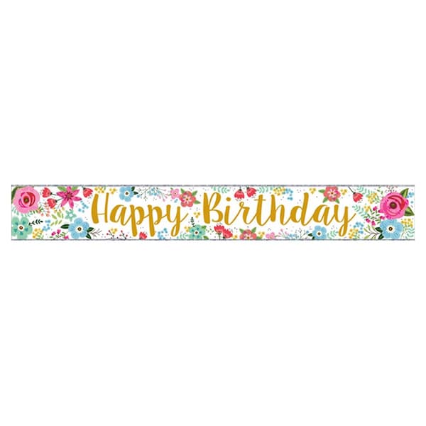 Simon Elvin Foil Banner Happy Birthday Flowers
