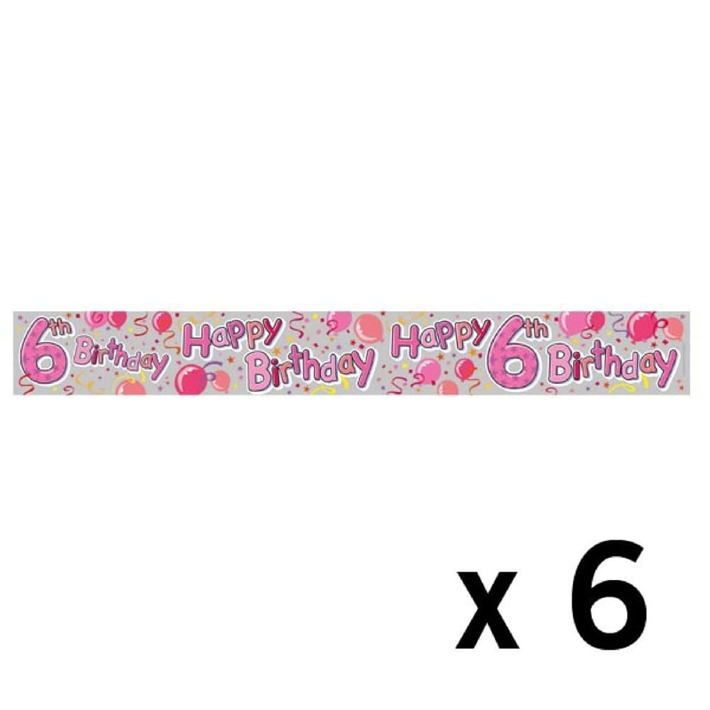 Expression Factory Happy 6th Birthday Holo Foil Banner (Pack of 6)