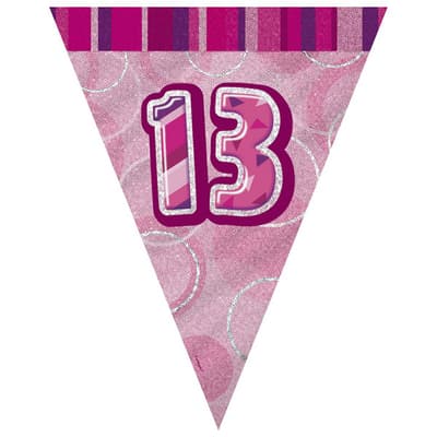 Unique Party Pink 13 Glitz Pennant Bunting