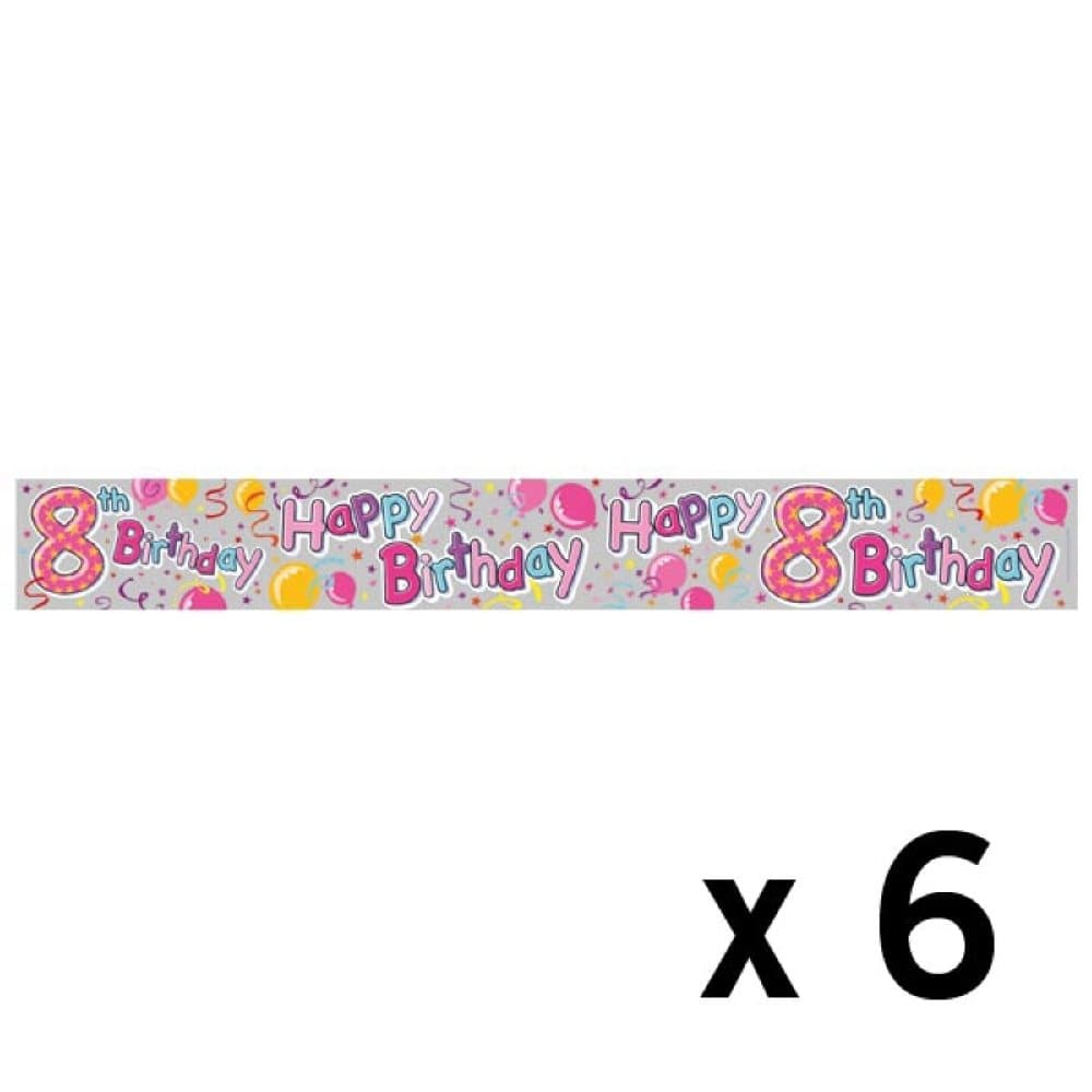 Expression Factory Happy 8th Birthday Holo Foil Banner (Pack of 6)