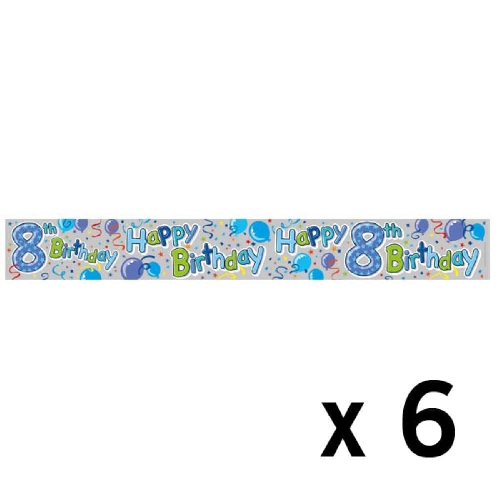 Expression Factory Happy 8th Birthday Holo Foil Banner (Pack of 6)