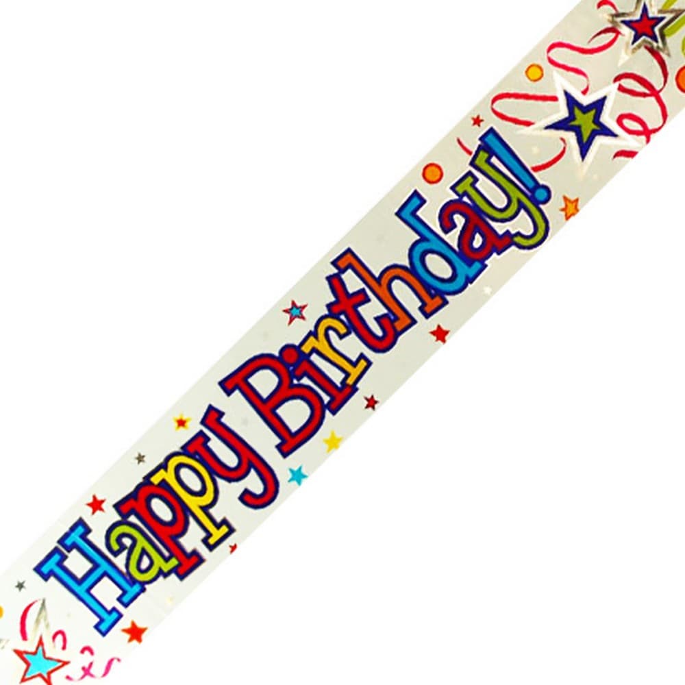Oaktree Holographic Birthday Ribbons and Stars Banner