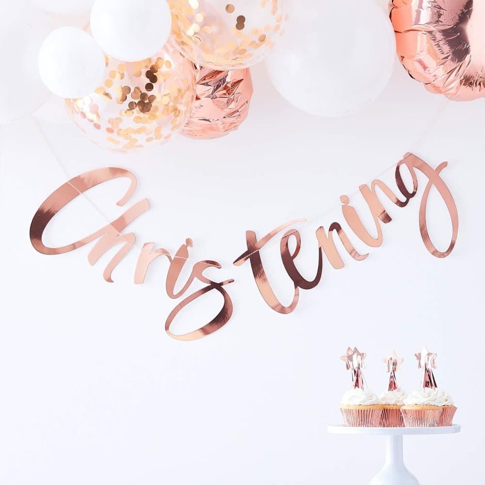 Roséguld Banner Bunting Girlang till Dop - Christening