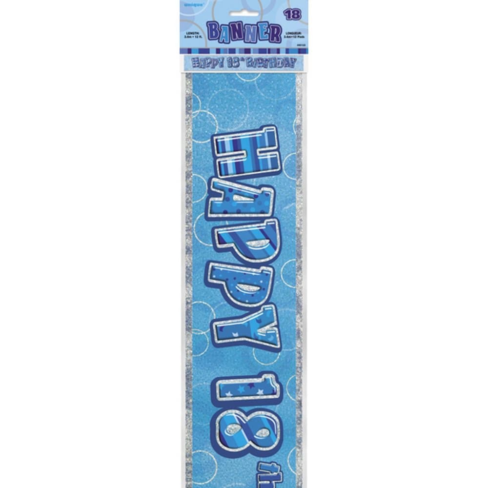 Happy 18th Birthday Blue & Silver Foil Banner