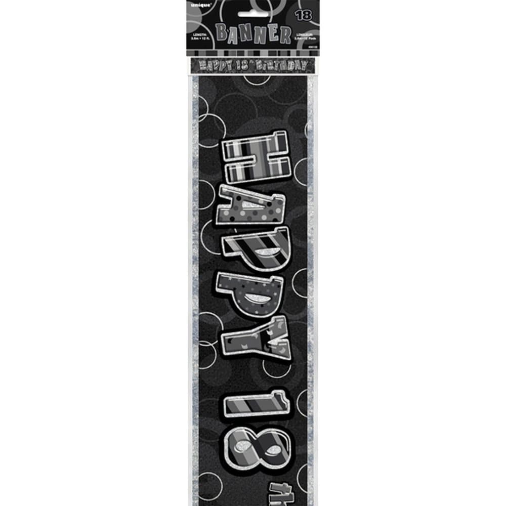 Happy 18th Birthday Black & Silver Foil Banner