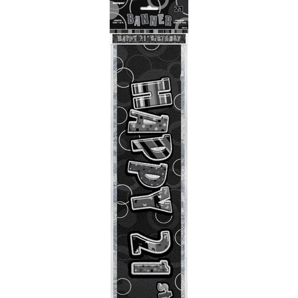 Happy 21st Birthday Black & Silver Foil Banner