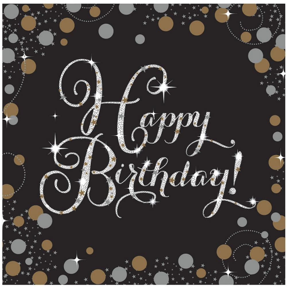 Amscan Sparkling Happy Birthday Gold Celebration Lunch Napkins (Pack Of 16)