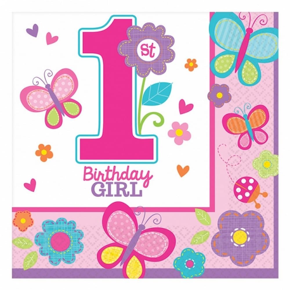 Amscan 1st Birthday Girl Floral Party Napkins (Pack Of 16)