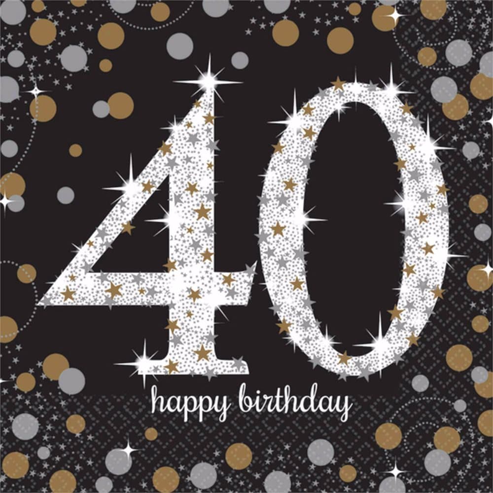 Amscan Sparkling Gold Celebration Happy 40th Birthday Napkins (Pack of 16)
