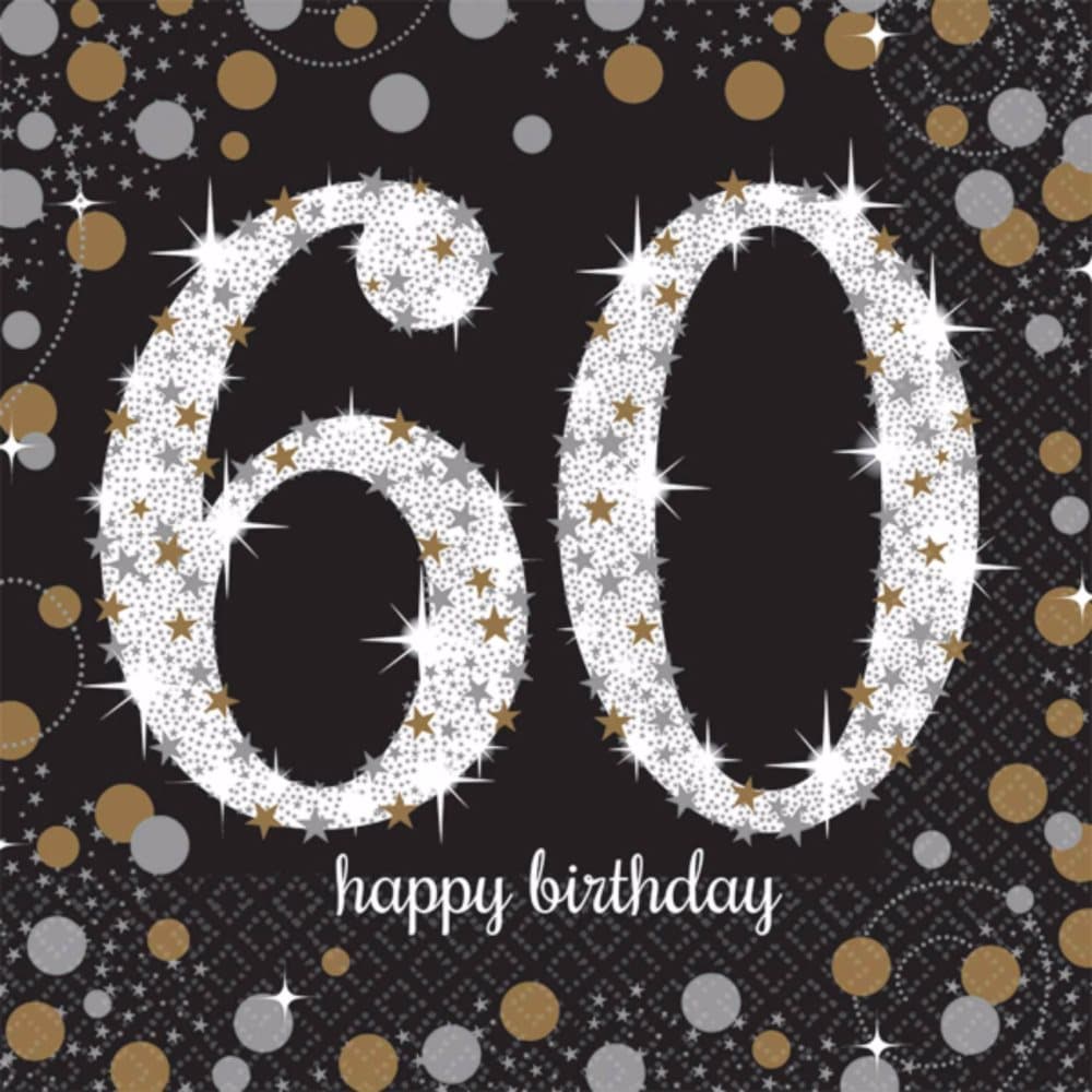 Amscan Sparkling Gold Celebration Happy 60th Birthday Napkins (Pack of 16)