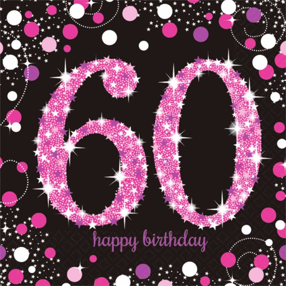 Amscan Sparkling Pink Celebration Happy 60th Birthday Napkins (Pack of 16)