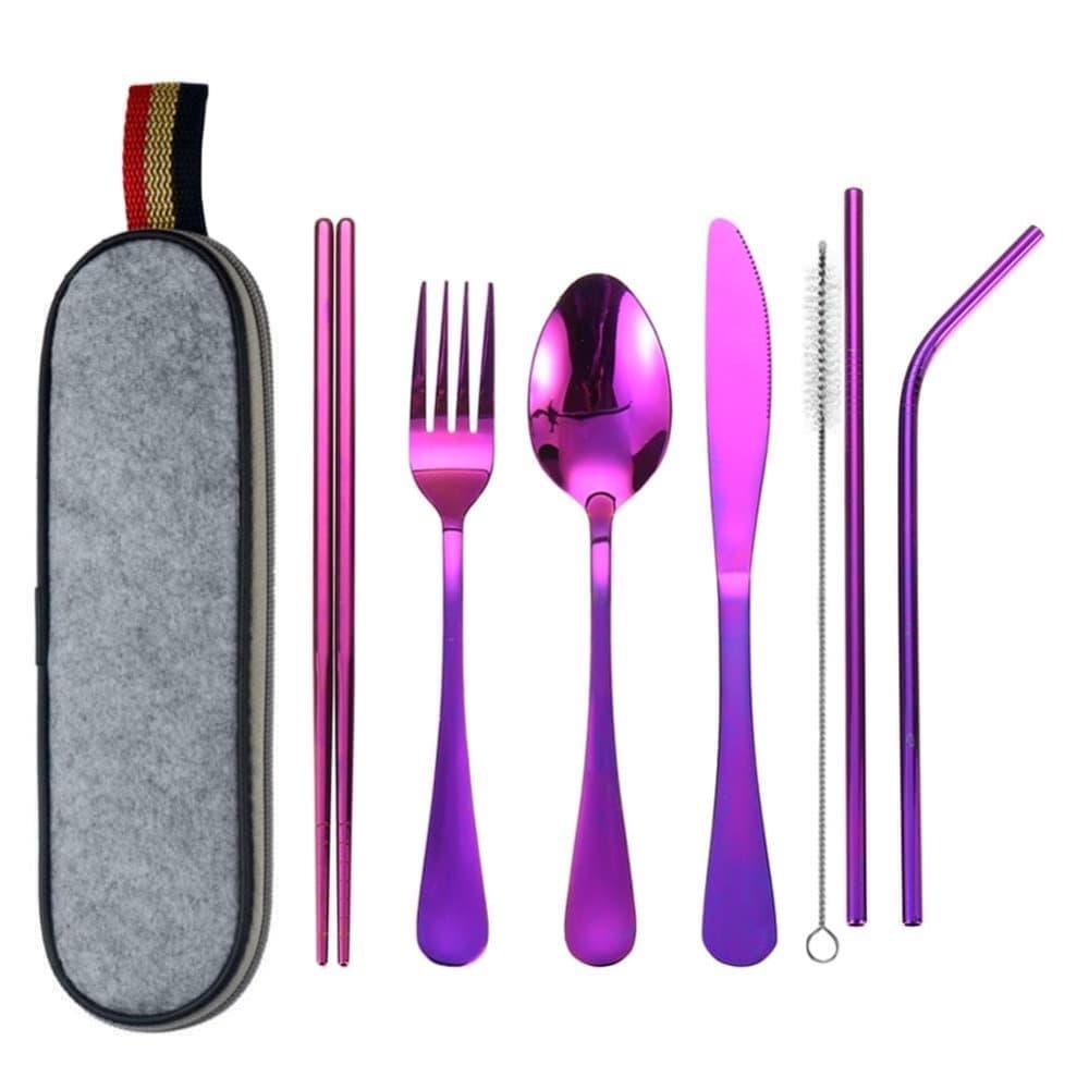 Retkiruokailuvälineet, 8 Osaa - Violetti