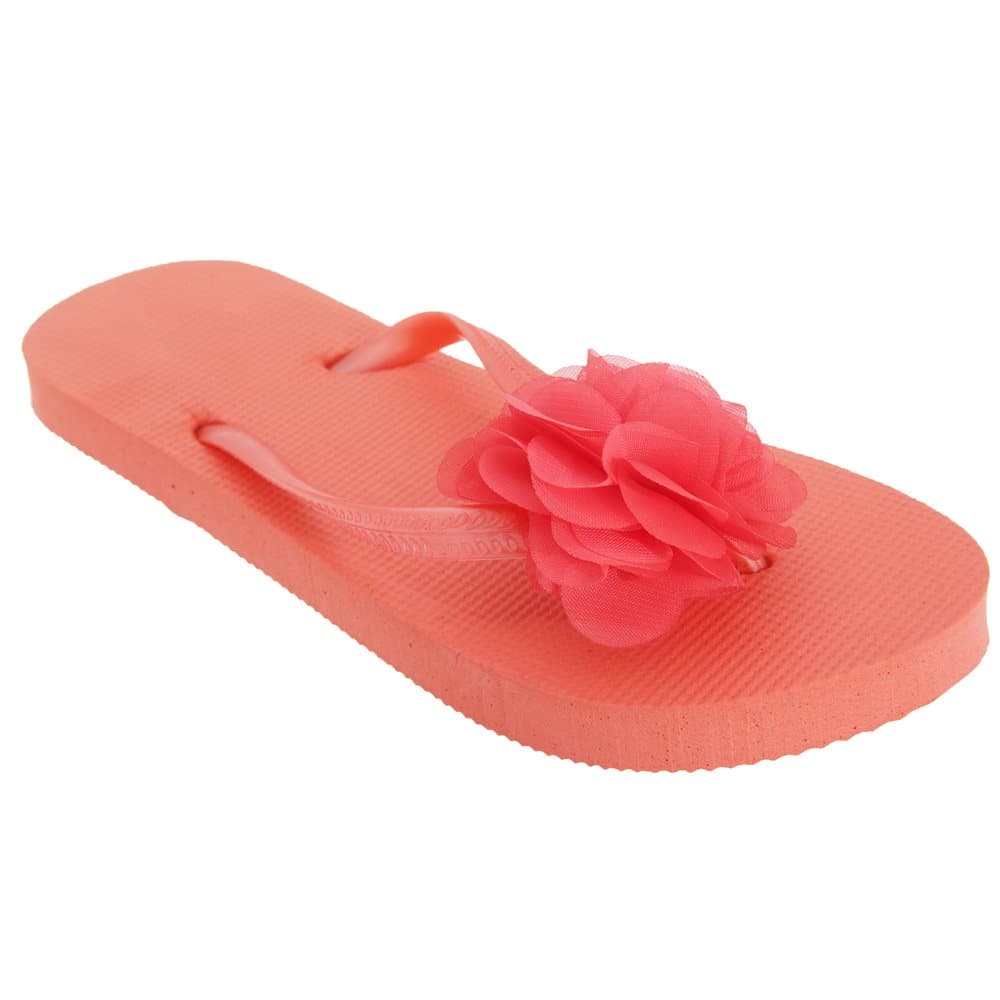 Floso Kvinnor / damer släta tånar med flip flops med 3D-blommodetalj