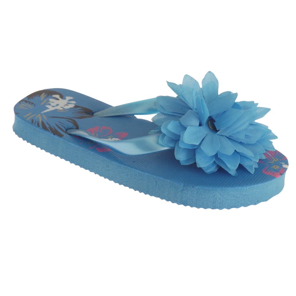 Childrens Girls Floral Hawaiian Flip-Flops With 3D Flower