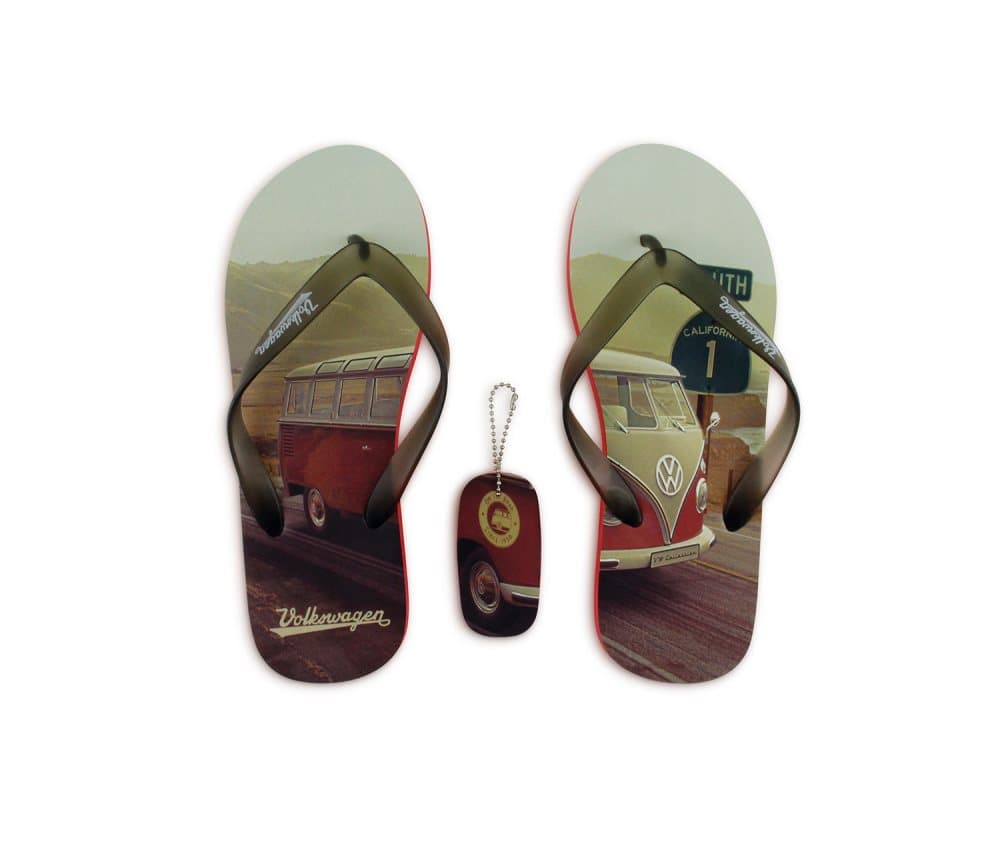 BRISA VW Collection - Volkswagen Bus T1 Camper Van Transporter - Strand sandaler, flip flops (Highway 1/Red/XL/EU 42/43)