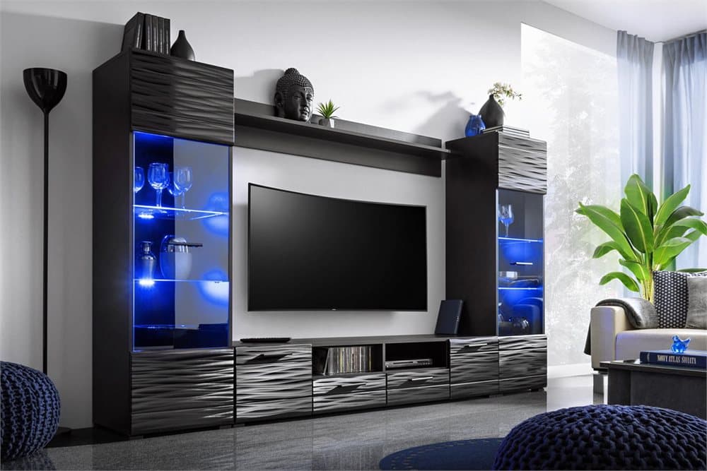 MODICA 260 TV-MÖBELSET SVART MED LED