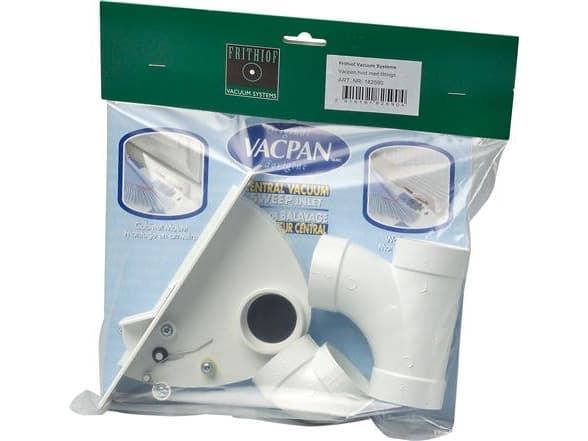 NILFISK Vacpan hvid 4,2x17 cm (udskæringsmål) med fittings, automatisk fejebakke til montering i fodspark i køkken eller bryggers.