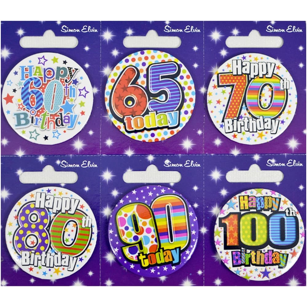 Simon Elvin Small Happy Birthday Badges (Pack of 6)