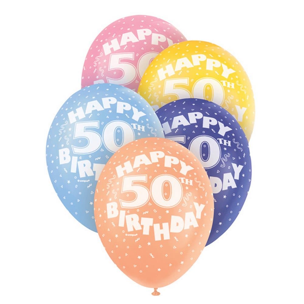 Unique Party 12 Inch 50th Assorted Latex Balloons