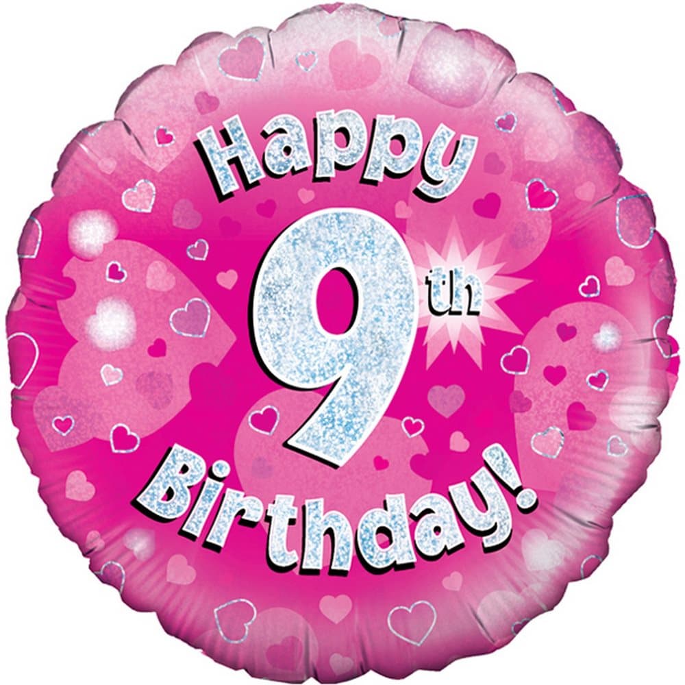 Oaktree 18 Inch Happy 9th Birthday Pink Holographic Balloon