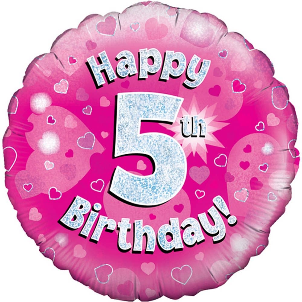 Oaktree 18 Inch Happy 5th Birthday Pink Holographic Balloon