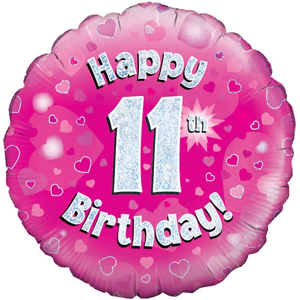 Oaktree 18 Inch Happy 11th Birthday Pink Holographic Balloon