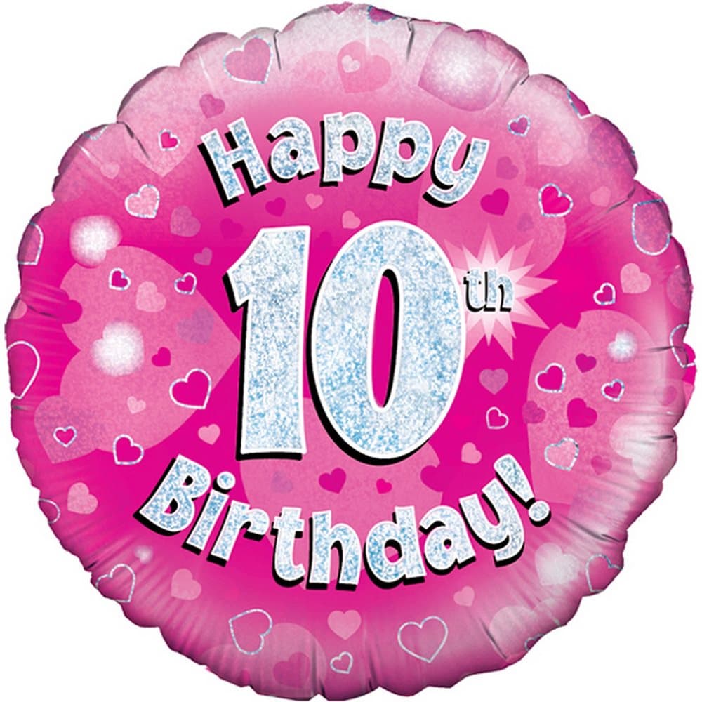 Oaktree 18 Inch Happy 10th Birthday Pink Holographic Balloon